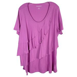 Woman Within Plus Size‎ 18 20 Top Purple Ruffled Layered Short Sleeve Tee 782